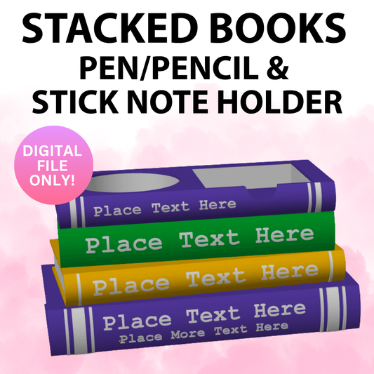 Stacked Books Pen/Pencil & Sticky Note Holder (Digital File Only)